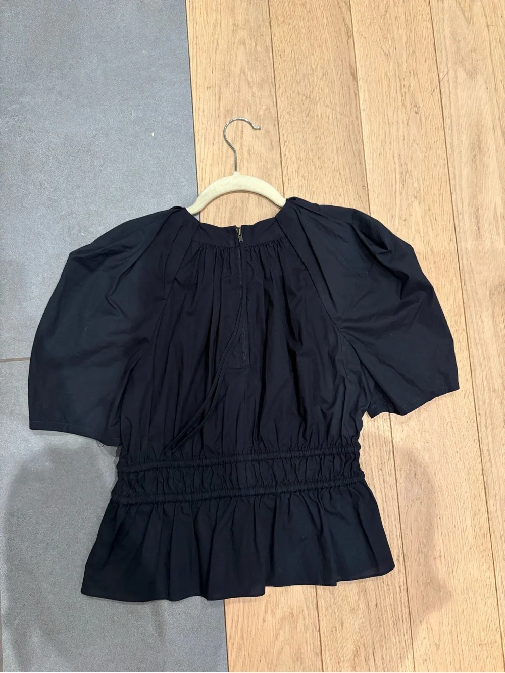 Ulla Johnson Black Puff Sleeve Drawstring Waist Blouse